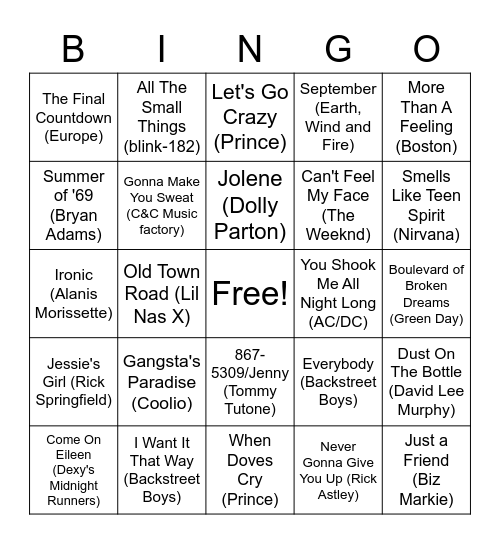 HEUC Music Bingo TEST Bingo Card