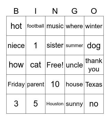 Untitled Bingo Card