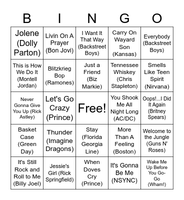 HEUC Music Bingo TEST Bingo Card