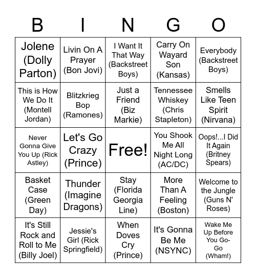 HEUC Music Bingo TEST Bingo Card