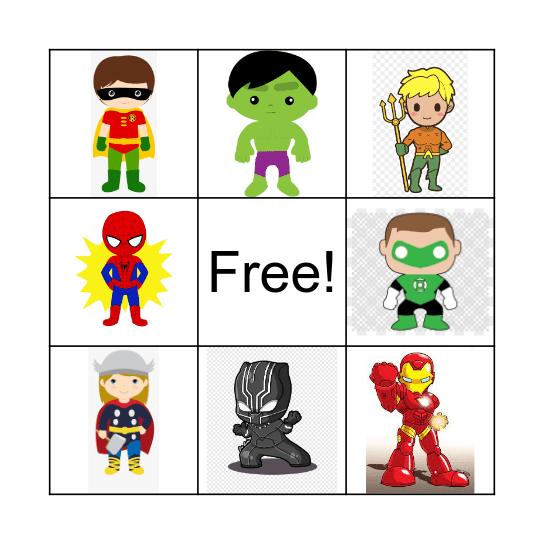 Superhero Bingo Card