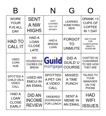 Guild Mortgage COmpany Bingo Card