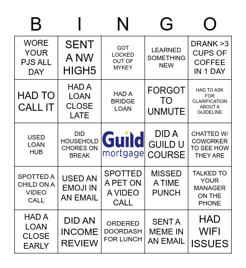 Guild Mortgage COmpany Bingo Card