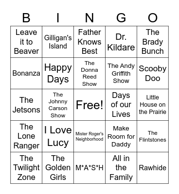 TV Show Theme Song Bingo Card