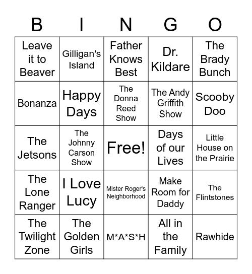 TV Show Theme Song Bingo Card