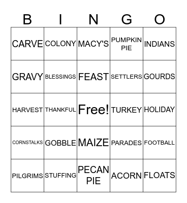 THANKSGIVING 2015 Bingo Card