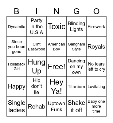 21st Century Pop Bingo Card