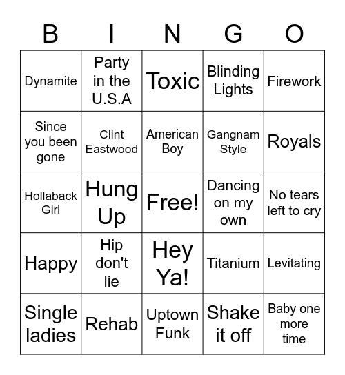 21st Century Pop Bingo Card