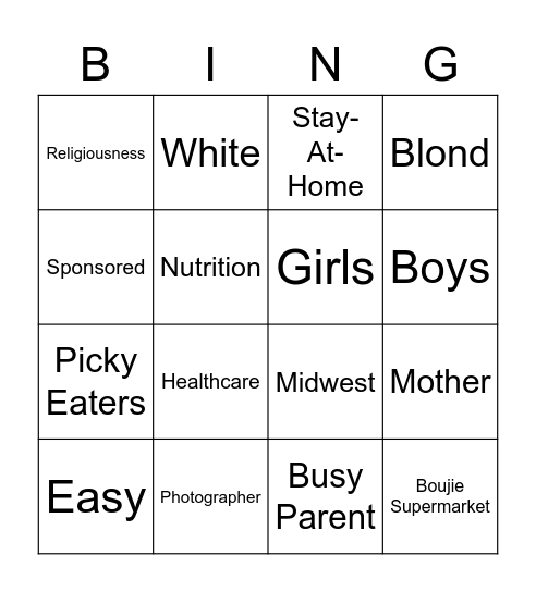 Cooking Blog Authors Bingo Card