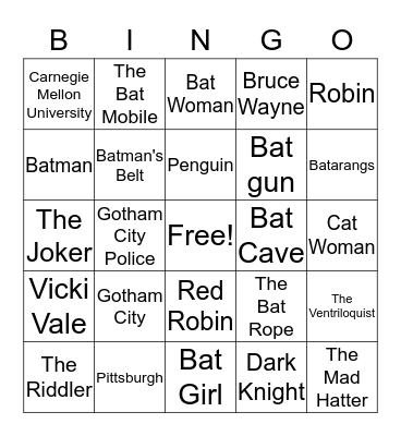 SUPER HEROS & VILLIAN BINGO Card