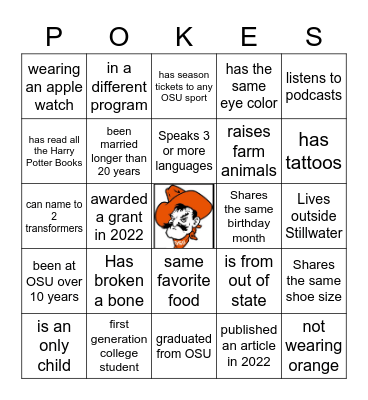 Get to know each other. Find someone who... Bingo Card