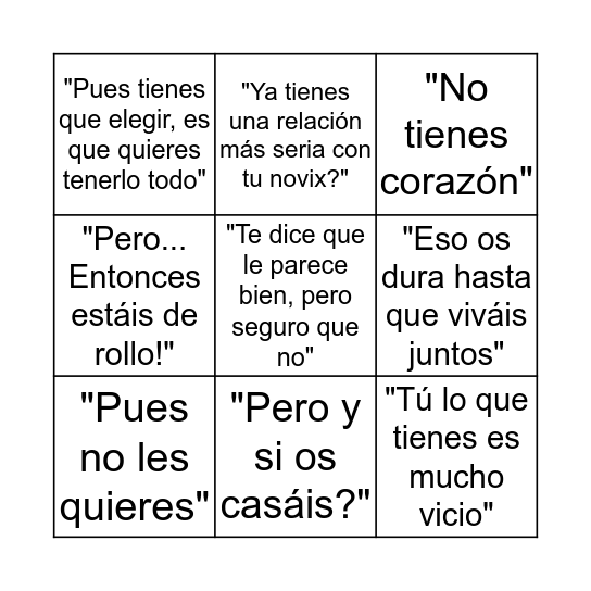 Bingo No-Monógamo Bingo Card