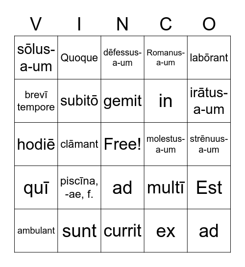 Vinco! Bingo Card