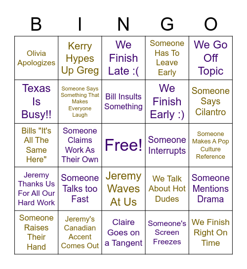 Meeting Bingo! Bingo Card