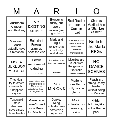 Mario Movie Wishlist Bingo Card