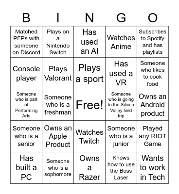 Tech Focus Field Day Mixer 2022 Bingo Card