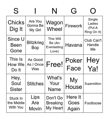 SINGO - First of 2021 Playlist Bingo Card