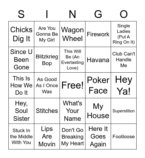 SINGO - First of 2021 Playlist Bingo Card