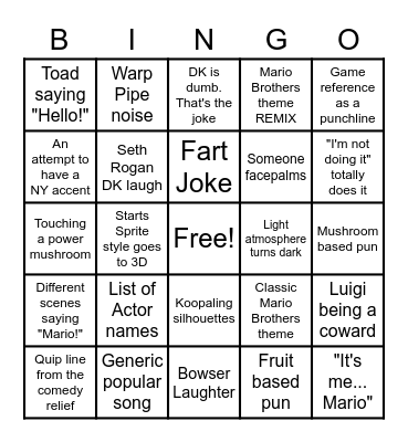 Mario Trailer Predictions Bingo Card