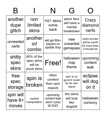 YBA halloween 2022 bingo Card