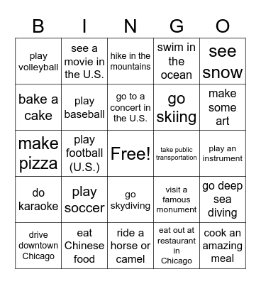 Have you ever. . .Present Perfect Bingo Card