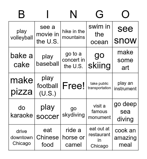 Have you ever. . .Present Perfect Bingo Card
