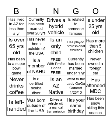 Find a peer who... Bingo Card
