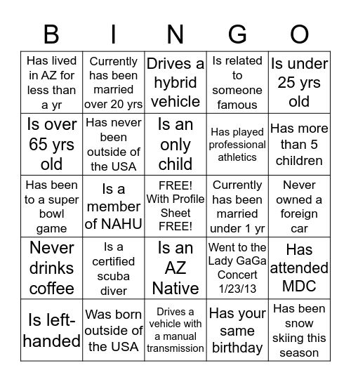 Find a peer who... Bingo Card