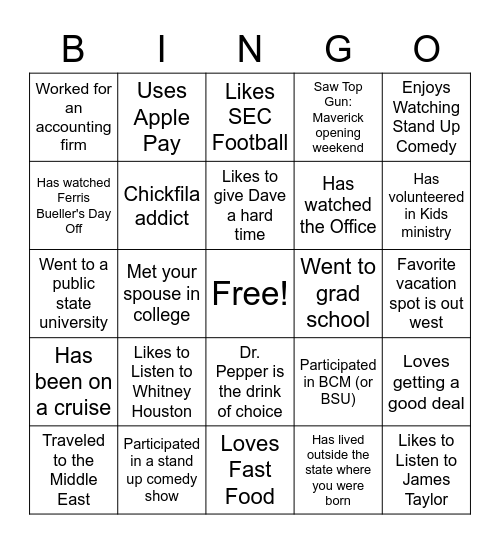 Goodbye Bingo Card