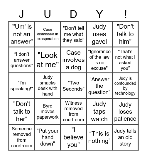 Judy Bingo Card