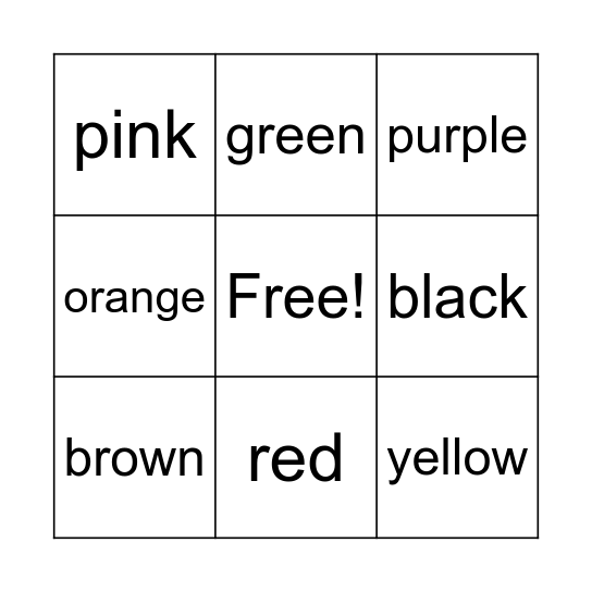 colour bingo Card