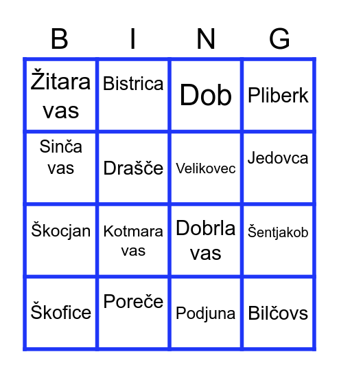 Dvojezične table Bingo Card