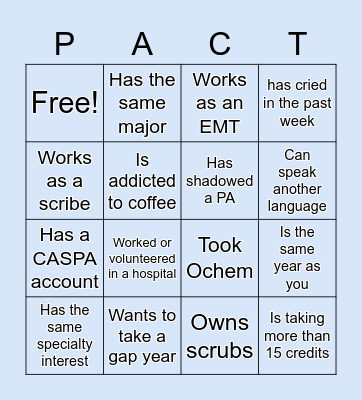 PACT Bingo! Find someone who... Bingo Card