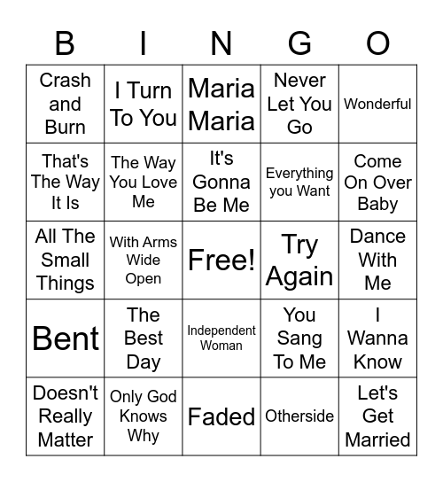 Hot Singles of the 2000s Bingo Card
