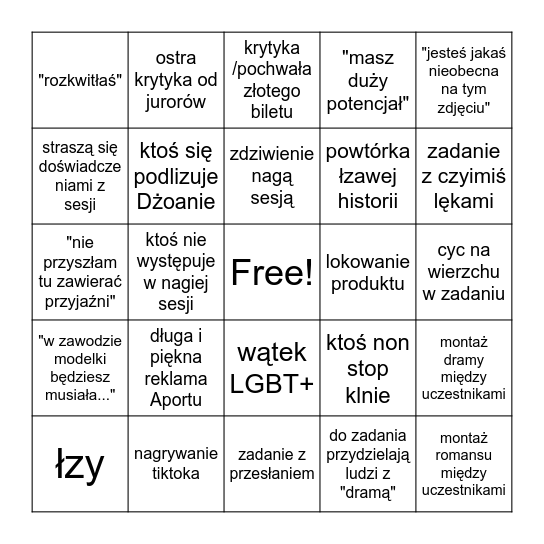 Naga sesja Bingo Card