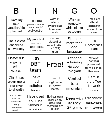 WJCS Staff Bingo Card