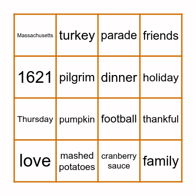 Thanksgiving Bingo Card