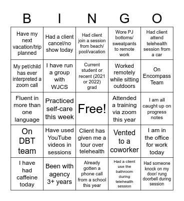WJCS Staff Bingo Card