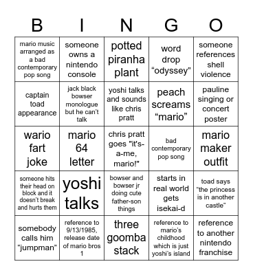 mario movie trailer bingo Card