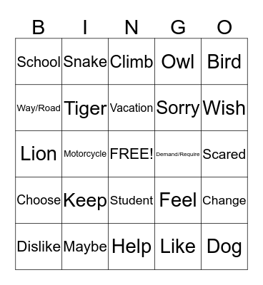 Sign Language Bingo Card