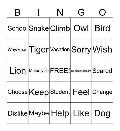 Sign Language Bingo Card