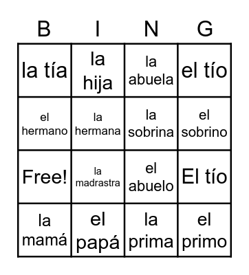 La Familia Bingo Card
