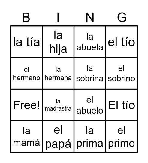 La Familia Bingo Card