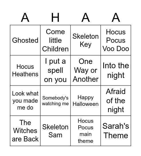 HOCUS POCUS Bingo Card