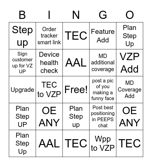 Team Lantz Bingo Card