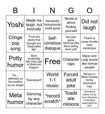 Mario Movie Bingo Card
