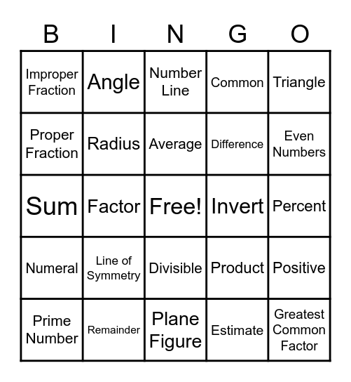 More Math Bingo! Bingo Card