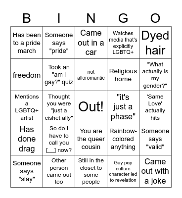 Coming Out Day Bingo Card