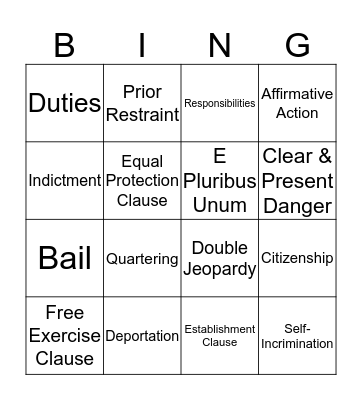 Unit 4 Vocabulary Bingo Card