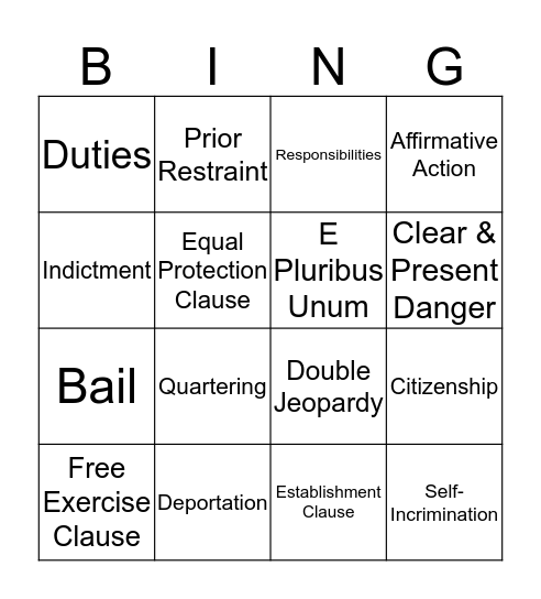 Unit 4 Vocabulary Bingo Card